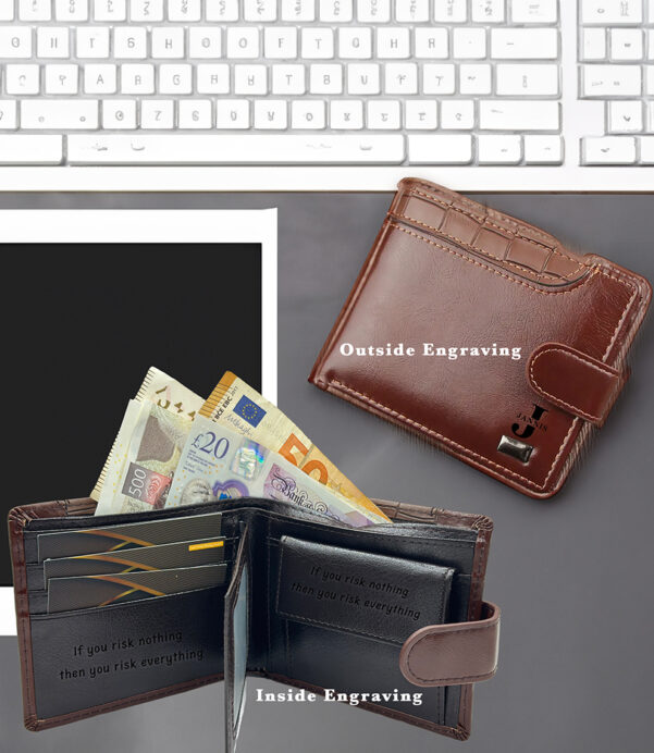 Stand out with this Personalized Crocodile-Style Wallet! Crafted from vegan leather with a trifold design, zipper pocket, and card slots, it’s a fashionable yet practical gift for men. #StylishMensGifts #LuxuryLook #EcoConsciousFashion #CrocTexture #PersonalizedEssentials #VeganLeatherWallet #MensCarry #GiftHimRight