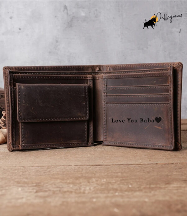 Built for everyday carry, our Crazy Horse Leather Wallet offers RFID blocking, full grain strength, and personalized engraving. Complete with coin purse and card slots—great for Christmas gifts! #EverydayCarry #LeatherEssentials #MensWallet #RFIDBlockingWallet #PersonalizedLeather #ChristmasGiftForHim #FullGrainCraft #LuxuryWallet