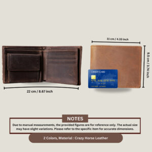 Give the gift of security and style with our Personalized Crazy Horse Leather Wallet. Crafted from full grain leather, featuring RFID blocking, a coin purse, and card holder. Perfect for Christmas! #LeatherWallet #CustomGift #RFIDBlocking #CrazyHorseLeather #FullGrainLeather #ChristmasGiftIdeas #GiftForHim #WalletGoals