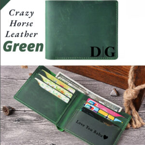 Slim, stylish, and strong. This Personalized Crazy Horse Leather Bifold Wallet offers custom engraving and durable craftsmanship, making it the ultimate everyday wallet for him or her. #CrazyHorseWallet #LeatherGoods #EverydayCarry #MinimalistWallet #CustomGiftIdeas #VintageCharm #GiftForHimAndHer #TimelessStyle