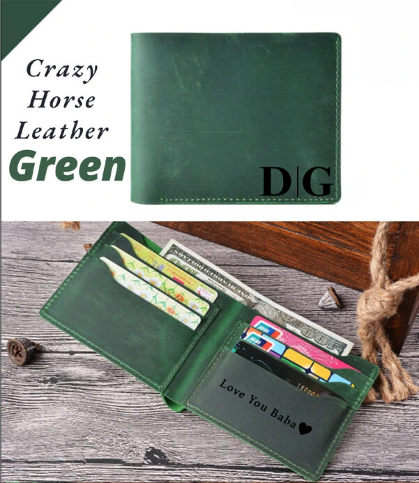 Slim, stylish, and strong. This Personalized Crazy Horse Leather Bifold Wallet offers custom engraving and durable craftsmanship, making it the ultimate everyday wallet for him or her. #CrazyHorseWallet #LeatherGoods #EverydayCarry #MinimalistWallet #CustomGiftIdeas #VintageCharm #GiftForHimAndHer #TimelessStyle