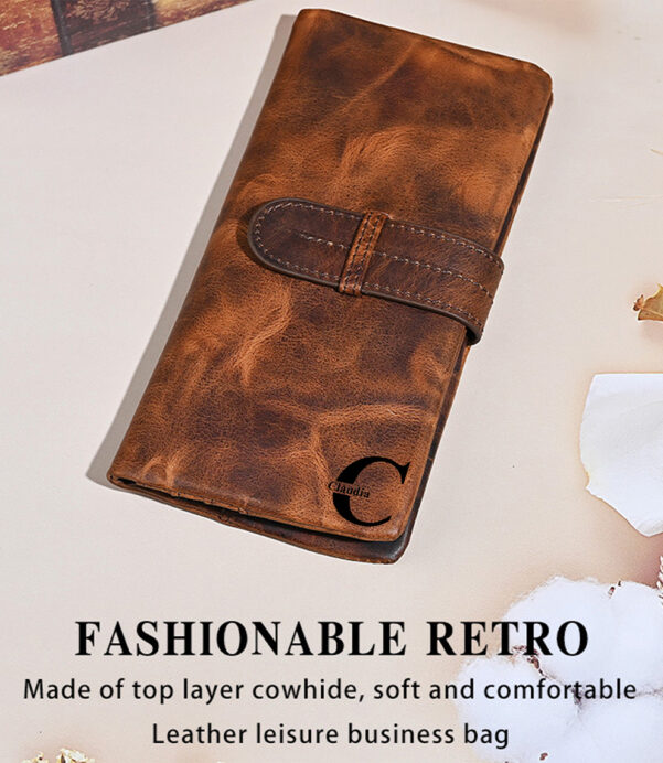 Refined and personal, this Personalized Vintage Leather Long Wallet uses Crazy Horse Leather to create a durable, stylish gift. Add a custom name for a heartfelt touch he or she will treasure. #UniqueGiftIdeas #CustomLeatherGoods #HandmadeTreasures #VintageLook #BritishStyleWallet #LeatherCollection #PersonalizationMatters #TrendingLeather