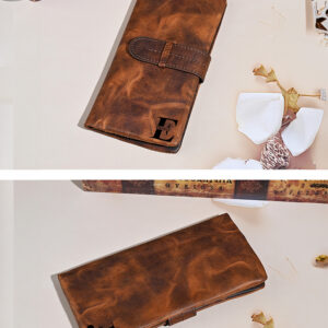 Handmade and customizable, this Personalized Vintage Leather Long Wallet made with Crazy Horse Leather is the perfect fusion of style and sentimentality. Ideal for any special occasion! #ArtisanWallet #CustomKeepsake #VintageGift #LeatherArt #LuxuryGiftIdeas #MensLeatherGoods #PersonalizedLuxury #HandcraftedElegance