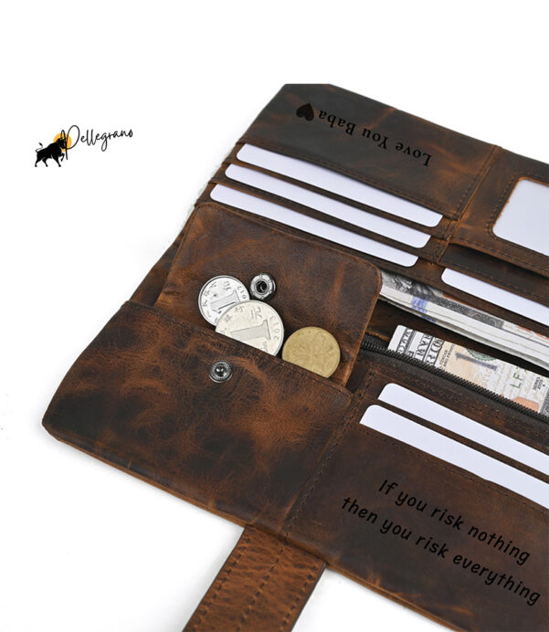 Upgrade your style with this Personalized Vintage Leather Long Wallet! Featuring Crazy Horse Leather and handmade precision, this custom wallet makes an unforgettable gift for him or her. #LuxuryGift #LeatherAccessories #GiftForDad #GiftForMom #HandmadeWallet #PersonalizedPresents #ElegantStyle #CrazyHorseLeather